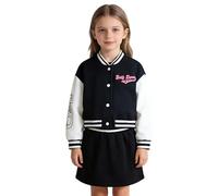 HULIJA Bambina Outfit Scolastico Maniche Lunghe Uniforme Scolastica Abito Con Collarino Stecco Giacca Baseball Con Gonna High Waist Vestiario Scolastico Nero 6-7 anni