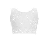 HULIJA Bambini Ragazze Danza Classica Camicia Strass Glitter Crop Top Crossover Top Breve Pancia Libera Sottoveste con Taglio Dancewear Bianco 5-6 Anni