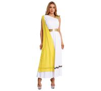 HULIJA Costume Atena Dea Greca Abito Donna Abito Cleopatra Una Spalla Maxi Elegante Ballo In Patchwork Metallico Carnevale Giallo 3XL