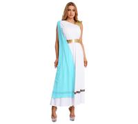 HULIJA Costume Atena Dea Greca Abito Donna Abito Cleopatra Una Spalla Maxi Elegante Ballo In Patchwork Metallico Carnevale Azzurro chiaro XL