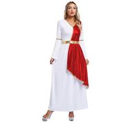 HULIJA Costume Da Antica Romana per Donna Troy Storico Dea Greca Romano Toga Costume Lunghe Manica Vestito Toga Dea Antica Sparta Greca Festa Halloween Rosso L