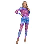 HULIJA Costume Da Sirena Da Donna Body Intero Con Stampa A Squame Di Pesce Body Body Manica Lunga Tutina Motivo Tuta Festa Di Carnevale Tipo A S