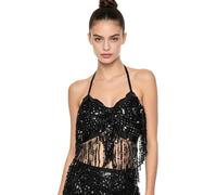 HULIJA Donna Camicetta con Nappe Top Corto da Danza del Ventre Bambina | Festa A Tema,Halter,Sequine Scintillanti,Vestito Per Il Carnevale,Vestiti Festival Di Musica,Spettacolo In Un Pub,Festivo