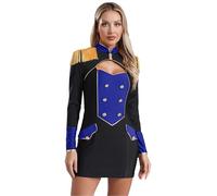 HULIJA Donna Costume Domatrice del Circo Maniche Lunghe Abito Domatrice Vestito Circo Ringmaster Costume Halloween Carnevale Abiti Travestimenti Blu L