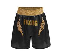 HULIJA Pantaloni Corti di Muay Thai per Bambini, Ragazzi E Ragazze, Pantaloni di Kickboxing per Arti Marziali, Combattimenti in Gabbia E Allenamenti. Black&Gold 13-14 Anni