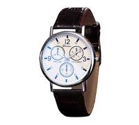 HULKAY Orologio da polso da uomo, alla moda, con vetro blu ray, impermeabile, sportivo, cronografo, analogico, al quarzo, in acciaio inox, quadrante nero, cinturino in pelle (D, taglia unica)