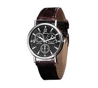 HULKAY Orologio da polso da uomo, alla moda, in vetro blu ray, impermeabile, sportivo, cronografo, analogico, al quarzo, quadrante nero, cinturino in pelle (C, taglia unica)