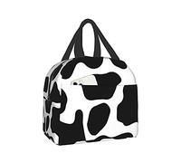 Hulnulnu Borsa termica per il pranzo a forma di mucca, in bianco e nero, riutilizzabile, portatile, impermeabile, per picnic, ufficio, lavoro