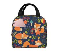 Hulnulnu Borsa termica per il pranzo con stampa di volpe e fiori, riutilizzabile, portatile, impermeabile, per picnic, ufficio, lavoro