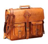 HULSH Elegante e unica borsa a tracolla in pelle marrone fatta a mano per uomo con scomparto per laptop da 17 pollici | Elegante e versatile borsa da uomo in pelle marrone per uomo | Borsa per laptop