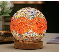 HULUBO Lampada da scrivania in vetro a mosaico, lampade in vetro a mosaico con base in legno per luce etnica per la decorazione della casa, decorazione per Halloween, feste, illuminazione d'atmosfera
