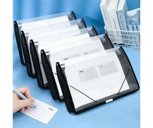 Hulvyzu 5 Pz Cartellina Porta Documenti Impermeabile A4, Busta Portadocumenti Espandibile, Cartelline Portadocumenti Trasparenti Plastica, Cartella Documenti con Etichette per Casa, Ufficio e Scuola