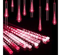 HULX Luci della Pioggia di Meteoriti del LED, 30cm 10 Tubi 360LED luci della Stringa Solare Luci da Pioggia Cadenti Impermeabili con 8 Modalità (Rosso)