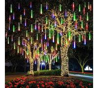 HULX Luci della Pioggia di Meteoriti del LED, 30cm 8 Tubi 144LED luci della Stringa Solare Luci da Pioggia Cadenti Impermeabili con 8 Modalità (Multicolore)