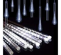 HULX Luci della Pioggia di Meteoriti del LED, 30cm 8 Tubi 144LED luci della Stringa Solare Luci da Pioggia Cadenti Impermeabili con 8 Modalità (Bianca)