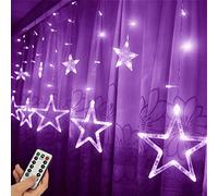 HULX Luci per tende a LED, 2.5m x 0.9m 138 LED 12 Stelle per Tende da Finestra con Luci a Forma di Stella con USB Remoto per il Matrimonio di Natale (Viola)