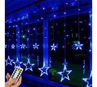 HULX Luci per tende a LED, 2.5m x 0.9m 138 LED 12 Stelle Stringa di Luci a Forma di Stella per Finestra con Batteria Remota per il Matrimonio di Natale (Blu)