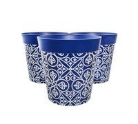 Hum Flowerpots, Set di 3 vasi per piante in plastica, per interni ed esterni, 25 cm, vari modelli, colori e dimensioni, motivo: blu marocchino