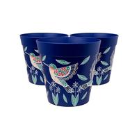 Hum Flowerpots, Set di 3 vasi per piante in plastica per interni ed esterni, 25 cm, vari modelli di colori e dimensioni, motivo: colibrì blu