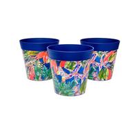 Hum Flowerpots, Set di Tre Vasi per Piante da 15cm, Vari Modelli, Colori e Dimensioni, per Interni ed Esterni, Foglie Blu