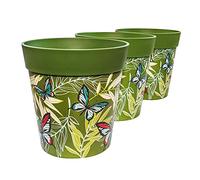Hum Flowerpots, Set di Tre Vasi per Piante da 22 cm, Vari Modelli, Colori e Dimensioni, per Interni ed Esterni, Farfalle Verdi