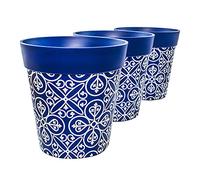 Hum Flowerpots, Set di Tre Vasi per Piante da 22 cm, Vari Modelli, Colori e Dimensioni, per Interni ed Esterni, Marocchino Blu
