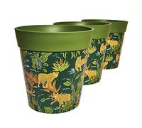 Hum Flowerpots, Set di Tre Vasi per Piante da 22 cm, Vari Modelli, Colori e Dimensioni, per Interni ed Esterni, Leopardi Verde