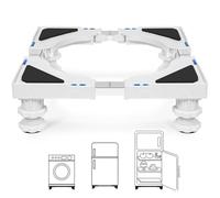 Humagineer Supporto per Lavatrice con 4 Piedini, Base per Lavatrice Regolabile in Altezza da 10-12.5cm, Carrello Lavatrice con Carico Massimo di 200 KG,Base Lavatrice Antivibrazione,Frigorifero,Bianco