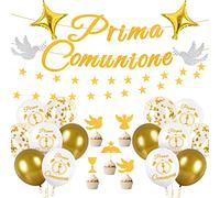 Humairc Prima Comunione Palloncini Decorazioni, Decorazioni per Baby Shower, Ghirlanda Stelle + Prima Comunione Banner + Cake Topper + Palloncini, Decorazioni per Prima Comunione per Ragazzo Ragazza