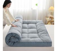 HUMAJORY Materasso Giapponese da Pavimento, Materasso Futon Spesso, Materassino, Materasso Pieghevole Arrotolabile, Materasso for Dormitorio, Cuscino da Pavimento, Letto(Plaid Blue,180x200cm)