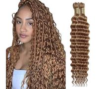 Human Braiding Hair Boho Braids Hair 100g (2 Bundles x 50g) Bundle Deep Wave Bulk Braiding No Weft 100% Unprocessed Brazilian Virgin Human Hair Extensions #27 Color (16 16 inch/100g)