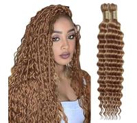 Human Braiding Hair Boho Braids Hair 100g (2 Bundles x 50g) Bundle Deep Wave Bulk Braiding No Weft 100% Unprocessed Brazilian Virgin Human Hair Extensions #27 Color (18 18 inch/100g)