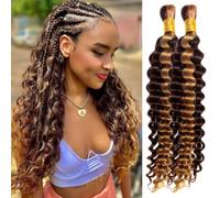 Human Braiding Hair Boho Braids Hair 100g (2 Bundles x 50g) Bundle Deep Wave Bulk Braiding No Weft 100% Unprocessed Brazilian Virgin Human Hair Extensions P4/27 Color (20 20 inch/100g)