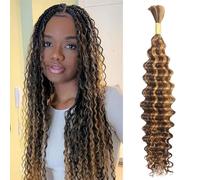 Human Braiding Hair Deep Wave Estensioni per capelli umani No Weft Curly Bundles Human Hair for Boho Braids Human Hair Bundles Hair Extensions 14 Inches 50g 4/27 Highlight Blonde and Brown