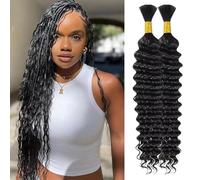 Human Braiding Hair Deep Wave No Weft Curly Bundles Human Hair for Boho Braids Human Hair Bundles Hair Extensions 14 14 Inches 100g Natural Black