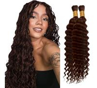 Human Braiding Hair for Boho Braids Hair 100g/2 Bundle Deep Wave Bulk for Braiding No Weft 100% Unprocessed Brazilian Extensions Bohemian Knotless Braids Chocolate Brown Color (26 26 inch/100g)