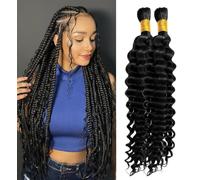 Human Braiding Hair for Boho Braids Hair 100g/2 Bundle Deep Wave Bulk for Braiding No Weft 100% Unprocessed Extensions Bohemian Knotless Braids Natural Color (16 16 inch/100g)