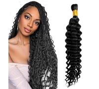 Human Braiding Hair for Boho Braids Hair 50g/1 Bundle Deep Wave Bulk for Braiding No Weft 100% Unprocessed Brazilian Virgin Human Hair Extensions Bohemian Knotless Braids Natural Color (26 inch/50g)