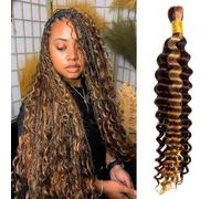 Human Braiding Hair for Boho Braids Hair 50g/1 Bundle Deep Wave Bulk for Braiding No Weft 100% Unprocessed Brazilian Virgin Human Hair Extensions Bohemian Knotless Braids P4/27 Color (16 inch/50g)