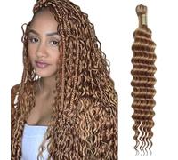 Human Braiding Hair for Boho Braids Hair 50g/1 Bundle Deep Wave Bulk for Braiding No Weft 100% Unprocessed Brazilian Virgin Human Hair Extensions Bohemian Knotless Braids #27 Color (26 inch/50g)