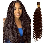 Human Braiding Hair for Boho Braids Hair 50g/1 Bundle Deep Wave Bulk for Braiding No Weft 100% Unprocessed Brazilian Extensions Bohemian Knotless Braids Chocolate Brown Color (20 inch/50g)