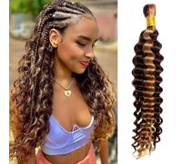 Human Braiding Hair for Boho Braids Hair 50g/1 Bundle Deep Wave Bulk for Braiding No Weft 100% Unprocessed Brazilian Virgin Human Hair Extensions Bohemian Knotless Braids P4/27 Color (22 inch/50g)