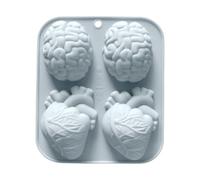 Human Brain Heart Mold, 4 Cavity Silicone Design, Easy Release Tool, Handmade Crafting Tools, Multipurpose Mold Tray for Dessert, Chocolate, Pudding, Clay, Wax, Soap, Resin, 6.42x5.08x1.26 inches