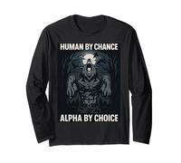 Human By Chance Alpha By Choice Cool Alpha Wolf Divertente Detto Maglia a Manica