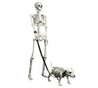 Human & Dog Skeleton Halloween Decoration, Walking Skeleton Dog Decor | Realistic Posable And Movable Joints,90cm, For Indoor Outdoor Yard Garden Porch Graveyard Pathway Walkway Lawn Cemetery