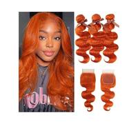 Human Hair 3 fasci con chiusura, capelli umani brasiliani, 10-26 pollici, ondulati, intrecciati, liberi, ondulati, ricci, extension per capelli Remy (16 16 con 14)