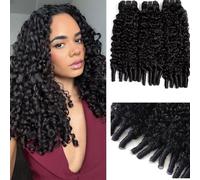 Human Hair Bundles Curly Wave Capelli Veri Tessitura Unprocessed Remy Machine Weave 3 Extensions Doppia Trama Nero Naturale 22 24 26 Pollici(Totale 300 g)