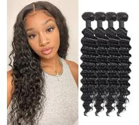 Human Hair Bundles Estensioni per capelli umani Hair Extensions Deep Wave Curly Unprocessed Brazilian Virgin Weave Bundles Human Hair Extensions for Women Natural Black 18 20 22 24 Inches 280g