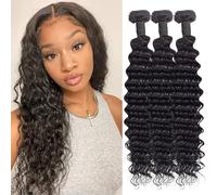 Human Hair Bundles Estensioni per capelli umani Hair Extensions Deep Wave Curly Unprocessed Brazilian Virgin Weave Bundles Human Hair Extensions for Women Natural Black 12 12 12 Inches 210g