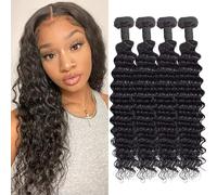 Human Hair Bundles Estensioni per capelli umani Hair Extensions Deep Wave Curly Unprocessed Brazilian Virgin Weave Bundles Human Hair Extensions for Women Natural Black 12 14 16 18 Inches 280g